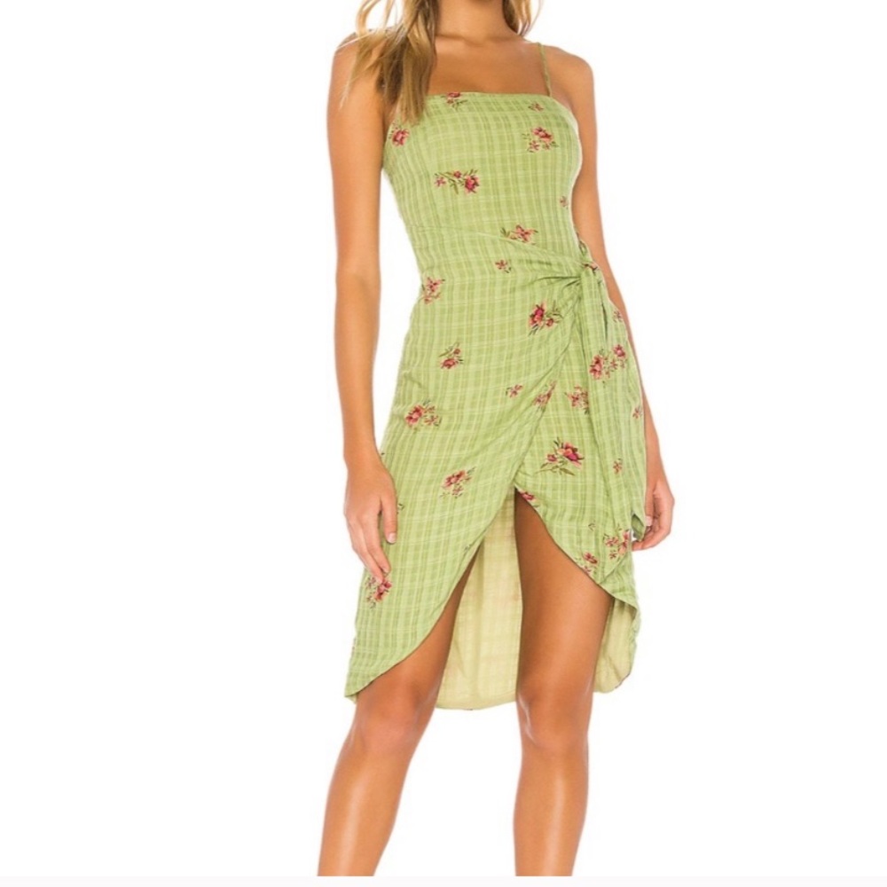 MAJORELLE Green Floral Asymmetrical Dress